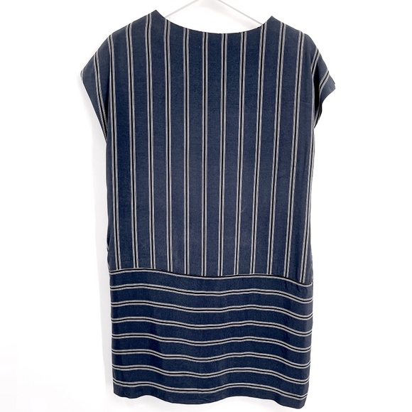 FRNCH Dress Striped Shift Dress Navy Cap Short Sleeves Size Medium - Picture 2 of 7